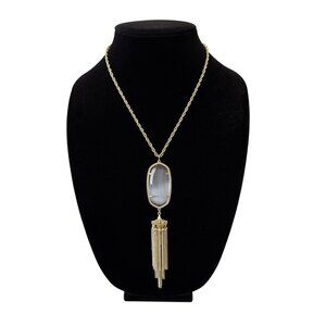 Kendra Scott Rayne Necklace 14k Gold Plated Brass Slate Cats Eye Pendant Tassel
